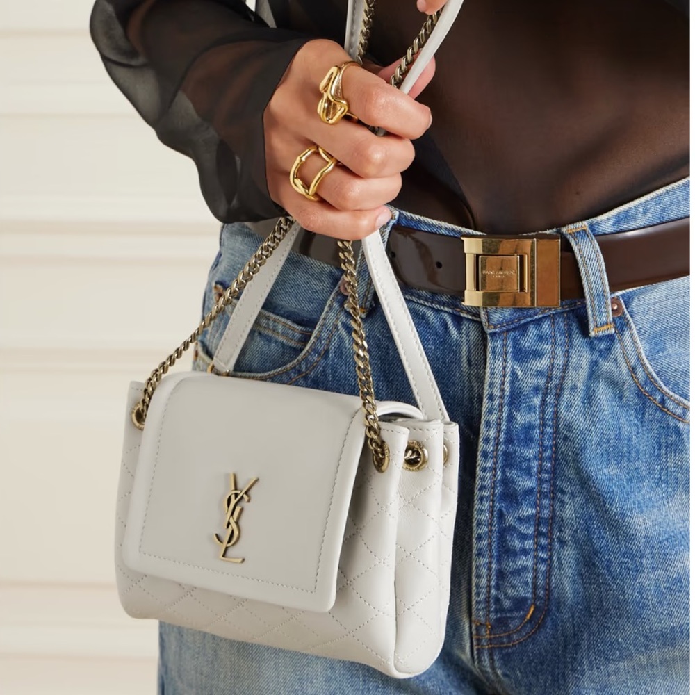 Like NEW! YSL SAINT LAURENT Nolita Mini Blanc Vintage Lambskin Shoulder Bag GABY - Picture 8 of 16